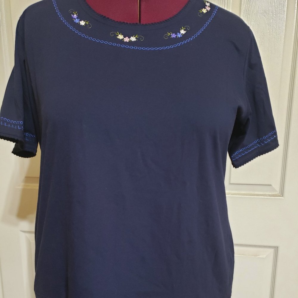 Navy Blouse with Embroidery
